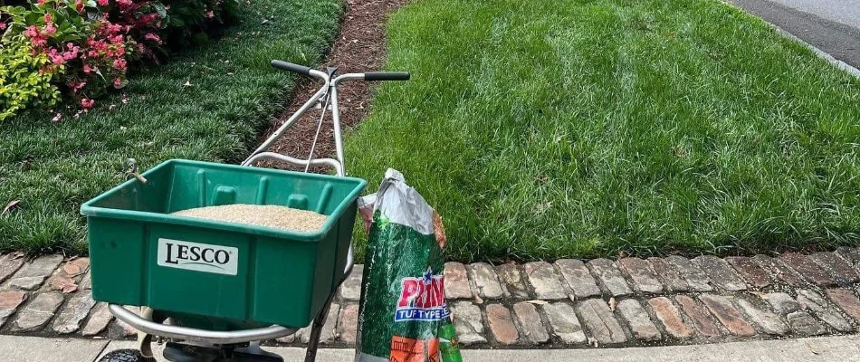 Seed spreader on lawn in Bethlehem, GA.